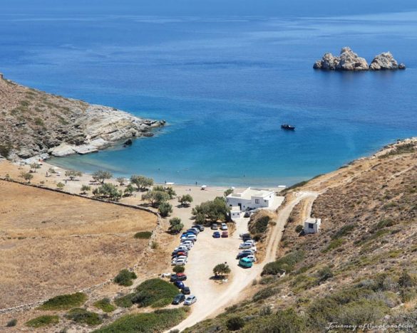 Overlooking the beach of Agios Georgios in Sikinos