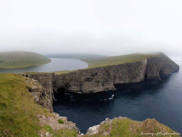 View of Lake Sørvágsvatn from Trælanípa, Faroe Islands